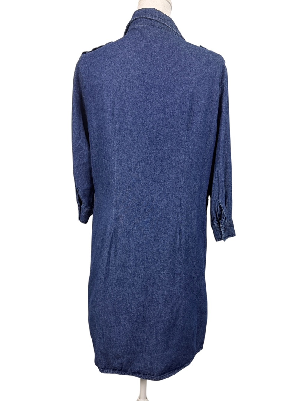 Derek Heart Denim Tunic Dress L 100% Cotton Button Front Roll Tab - Picture 6 of 10